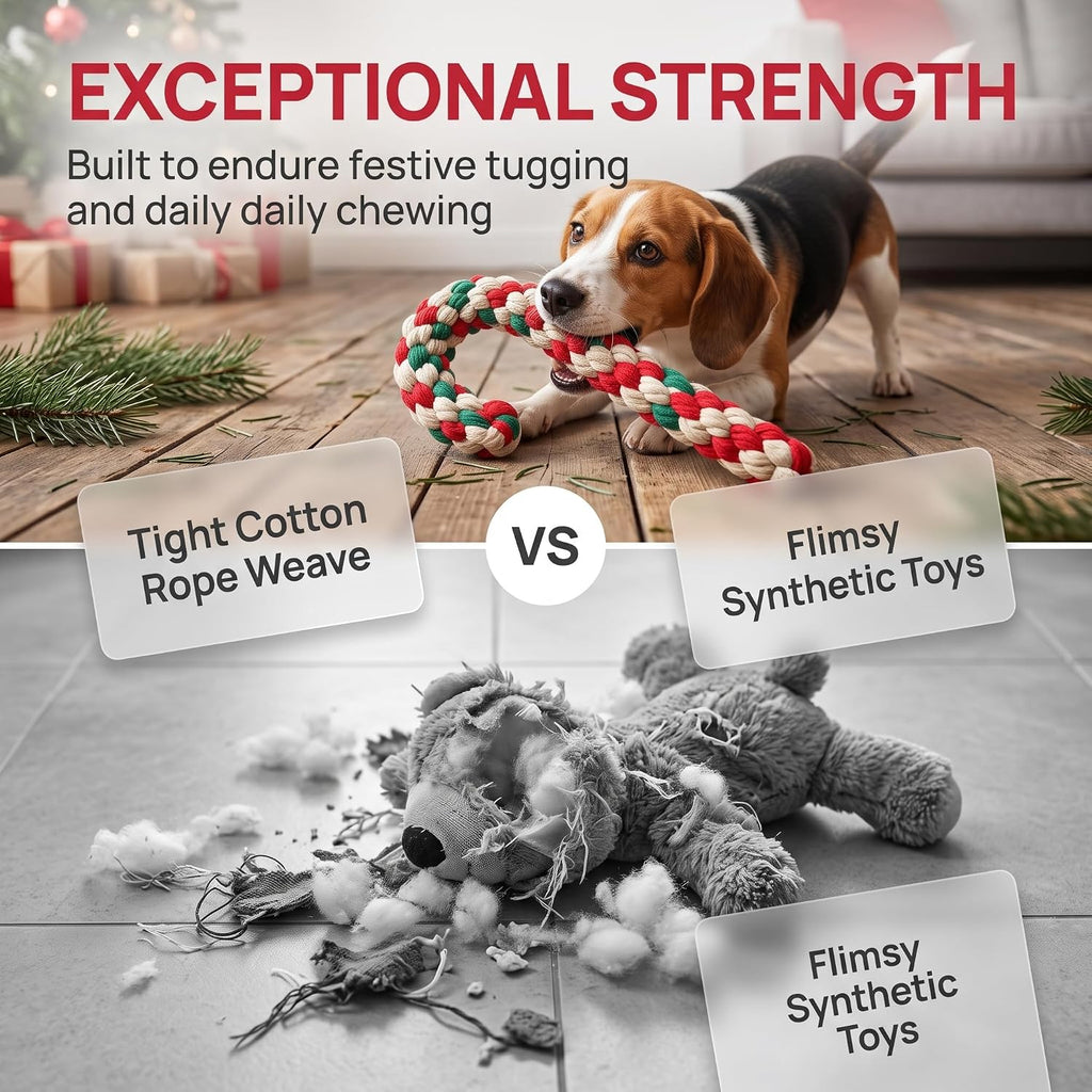4 Pack Christmas Dog Rope Toys, Candy Cane Pet Toys for Interactive Play