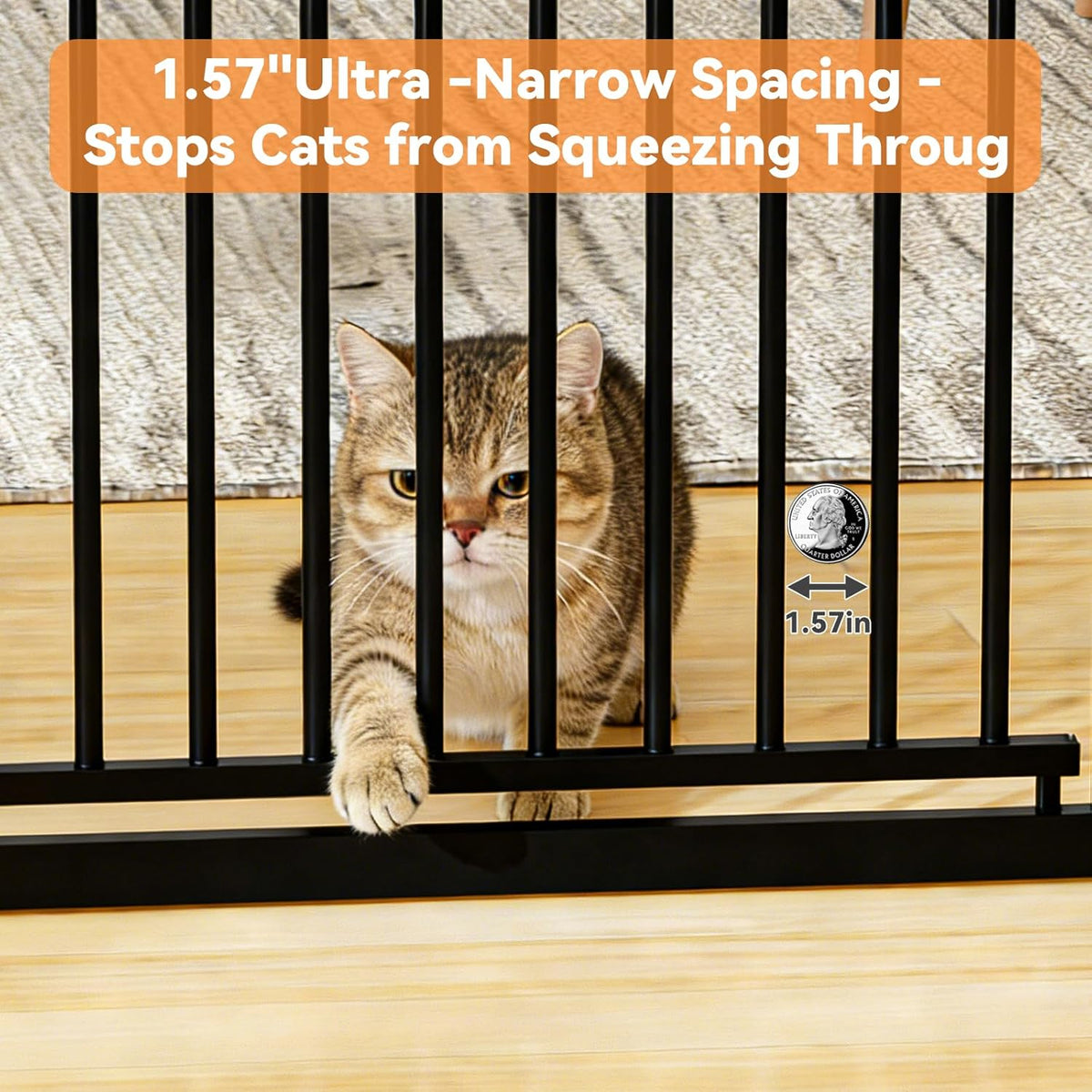51"-87" Extra Tall Pet Gate for Cats, 29.5"-40.5" Wide Pressure Mounted No-Drilling Safety Dog Gate, Metal Walk-Thru Bar