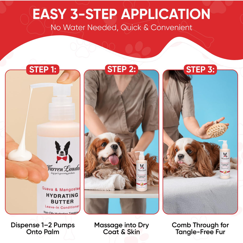 Warren London Hydrating Butter Leave in Pet Conditioner for Dogs | Lotion for Skin and Coat | Aloe Puppy & Dog Conditioner for Hair Detangler, Dry Skin, & Pet Fur Dandruff | Made in USA | Guava 8oz