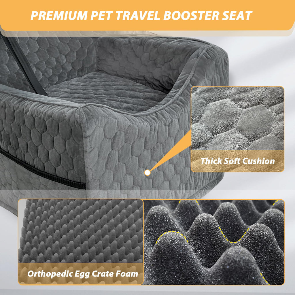 Dog Car Seat for Small/Medium Dogs, Memory Foam Dog Booster Seat, Travel Safety Per Car Seat with Washable Removable Cover, Storage Pockets for Dogs up to 35 lbs