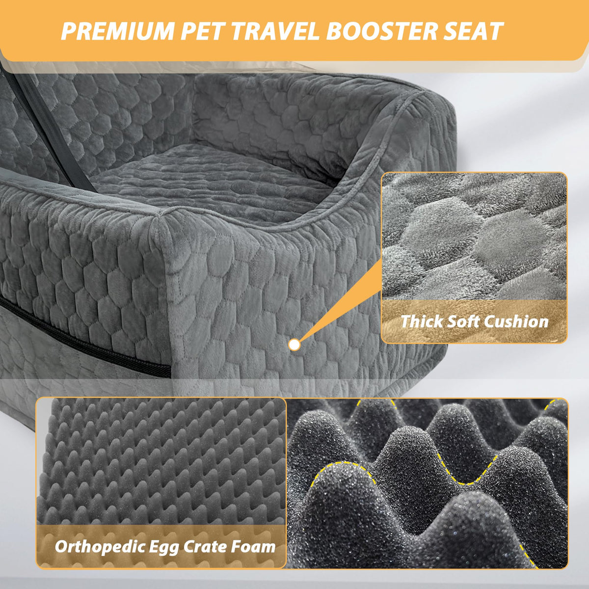Dog Car Seat for Small/Medium Dogs, Memory Foam Dog Booster Seat, Travel Safety Per Car Seat with Washable Removable Cover, Storage Pockets for Dogs up to 35 lbs