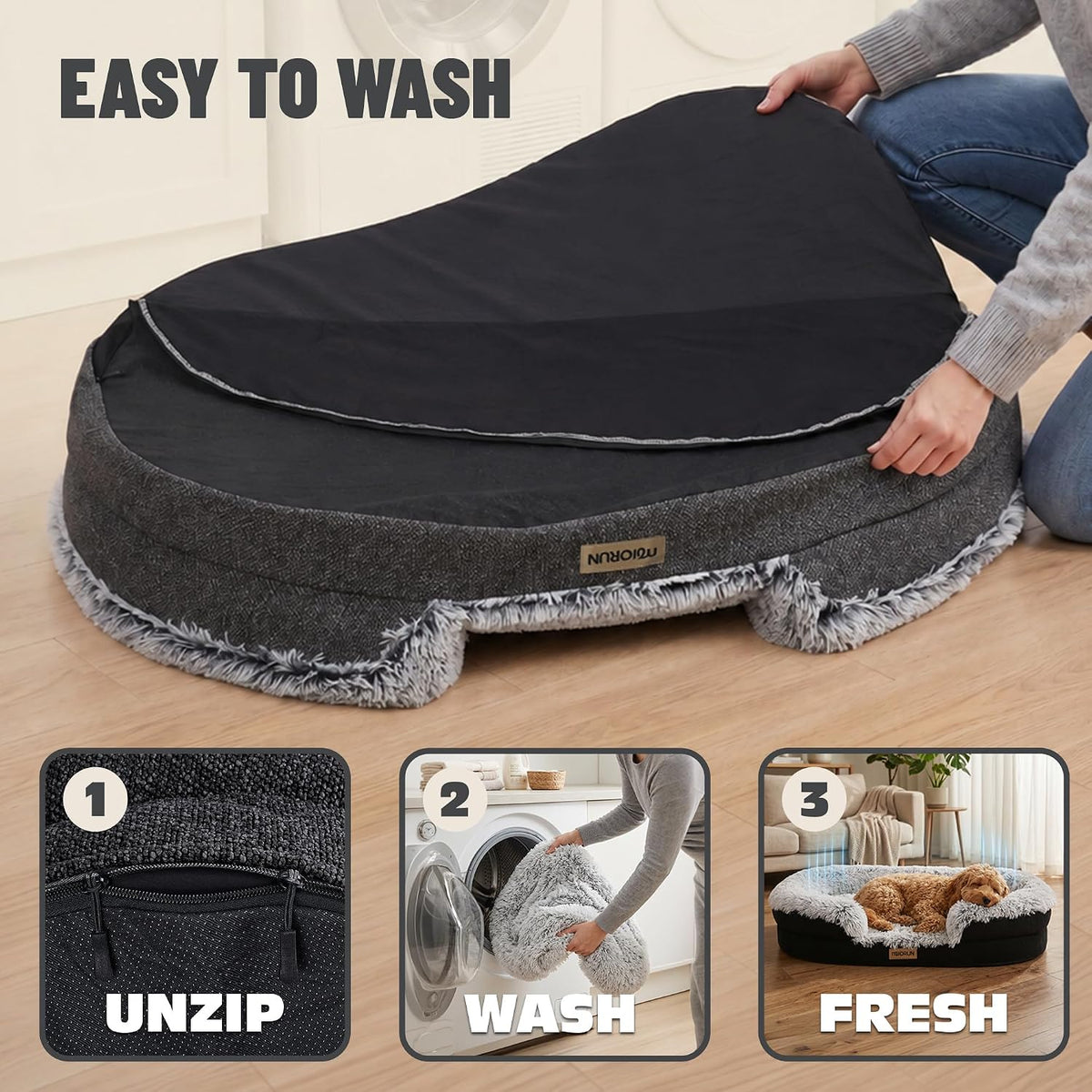 Miorun Fluffy Orthopedic Dog Beds Large Sized Dog, 43" Bolster Sofa Bed