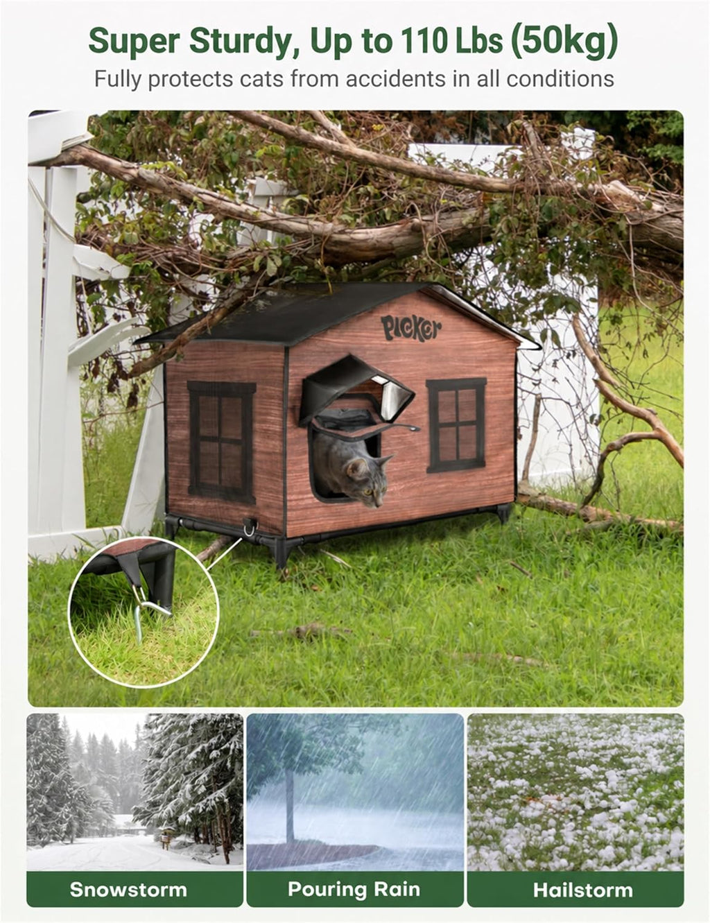 Heated Cat House for Outside: 31.5" XXL 100% Waterproof & Insulated Outdoor Cat House for Winter, Weatherproof Elevated 
