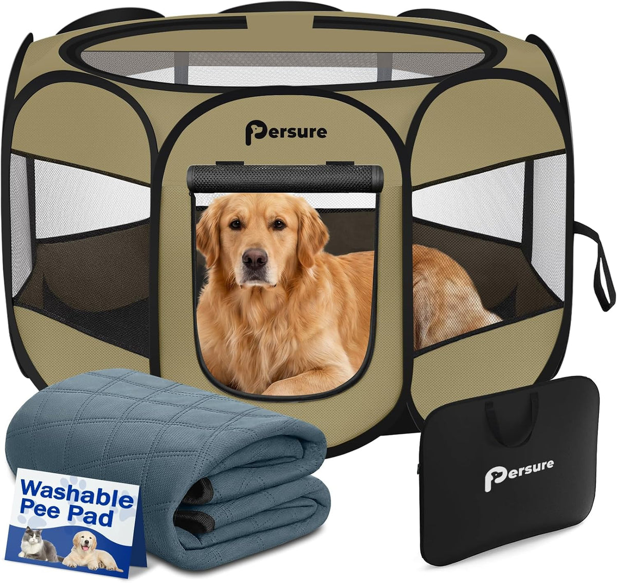 Persure Cat Dog Playpen Tent Crate Cage with Pee Pad, Dark Grey Small