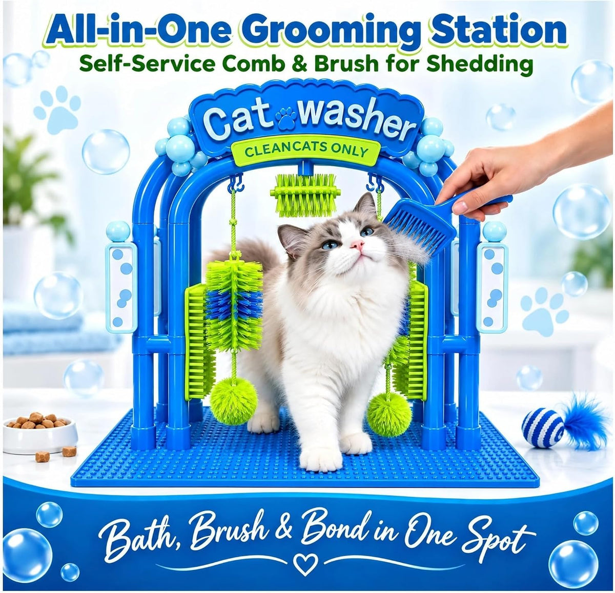 Cat Self Grooming Bath Station, Interactive Cat Wash Toy
