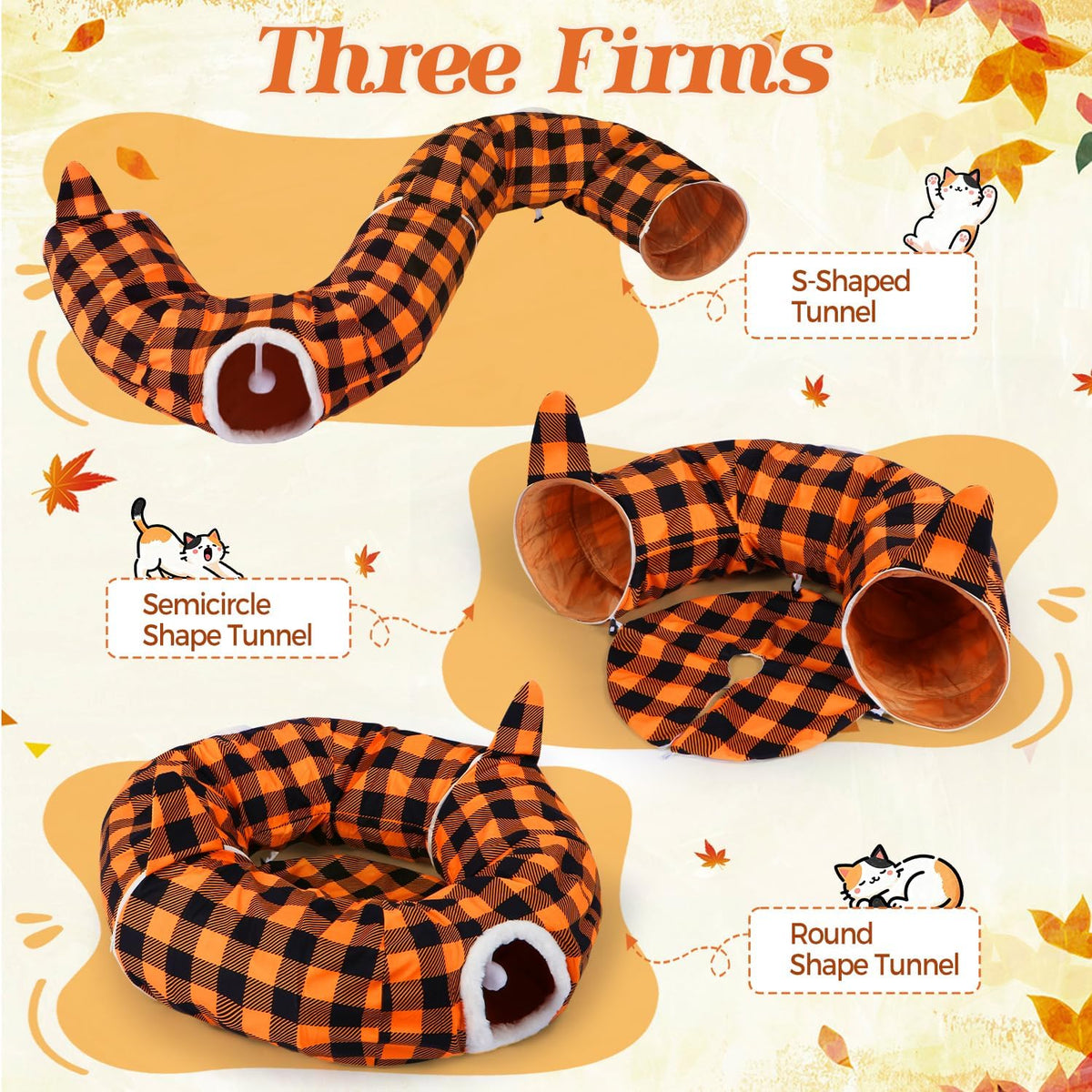 Thanksgiving Fall Cat Tunnel Bed, Cat Bed Cave Donut Tunnel for Indoor Cats