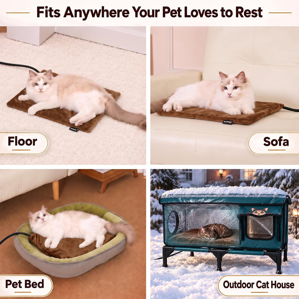 Cat Heating Pad, Heated Cat Bed, MET Safety Listed, Constant Warmth, Brown