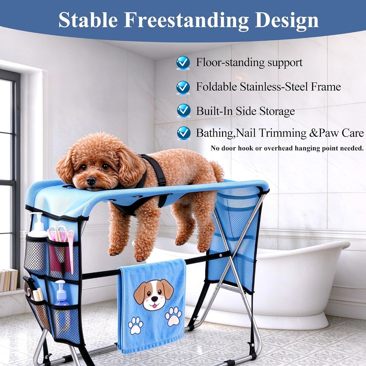 Dog Grooming Stand for Bathing, 8-Hole Support, Small & Medium Dogs & Cats
