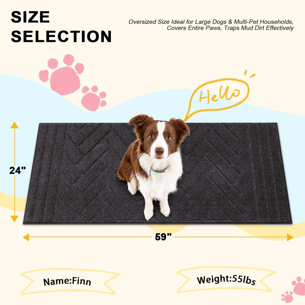 Dog Door Mat for Mud Paws, Dirt Trapper Mud Mat, 24"x59" Charcoal