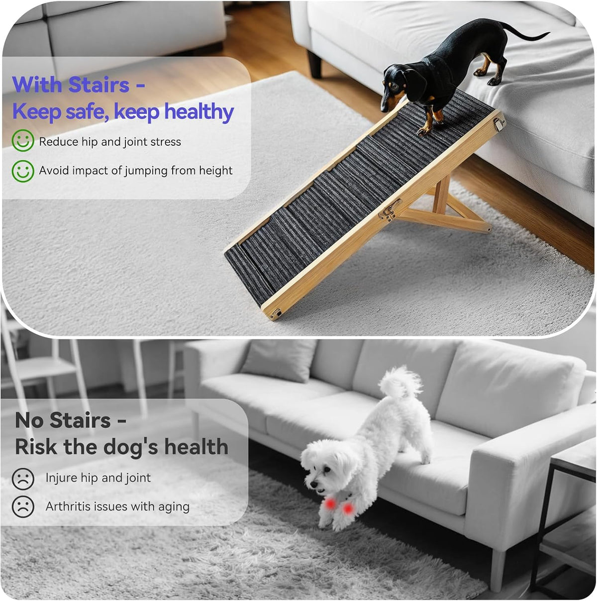 Pawaboo 2026 Upgraded Small Dog Ramp for Couch Foldable, 5 Ajustable Height