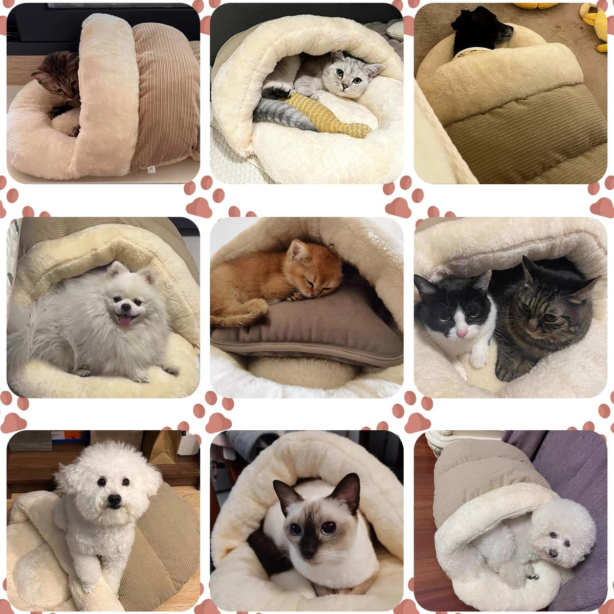 Romaneco Bed for Dog and Cat, Pet Bed, Ultra Soft Cute Plush Slipper Cat Cave Bed, Anti Slip Warm Pet House Nest, Self-W