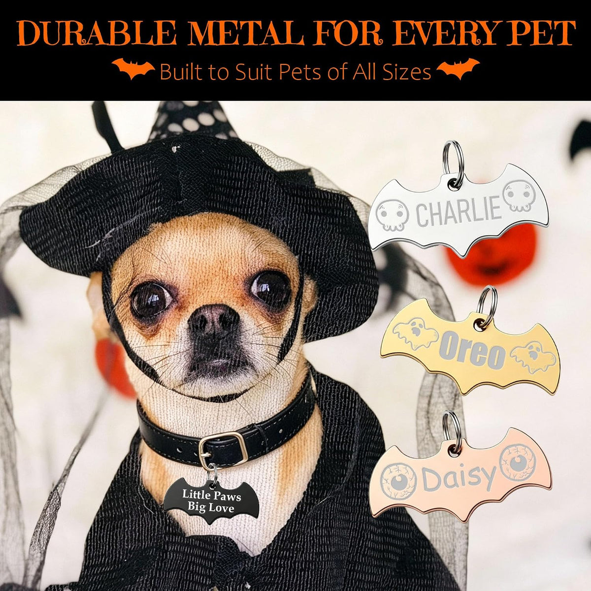 10 pcs Custom Bat Pet ID Tags, Engraved Stainless Steel Dog Cat Tags