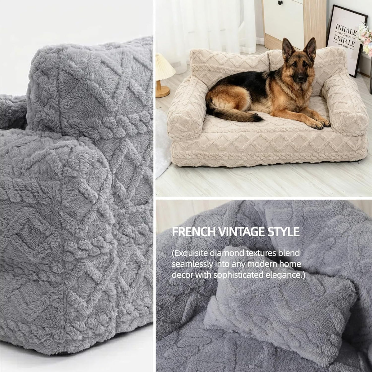 Pet Sofa Dog Cat Plush Calming Pet Sofa Bed for Indoor (Khaki, Small)