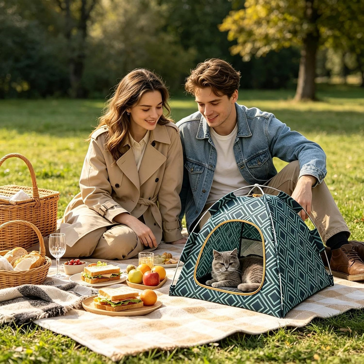 Portable Pet Tent 40x40x35cm Breathable Enclosed Cat House for Indoor