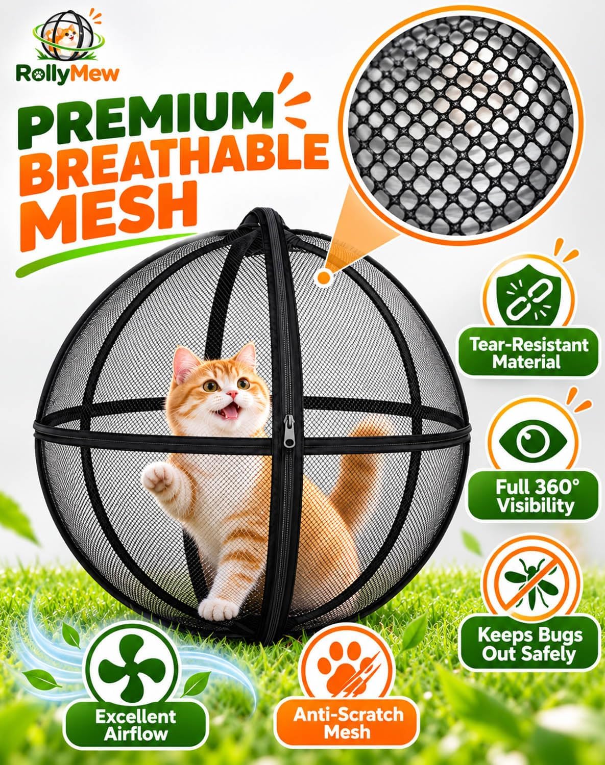 Cat Enclosure, Outdoor Pet Playpen Ball，Black