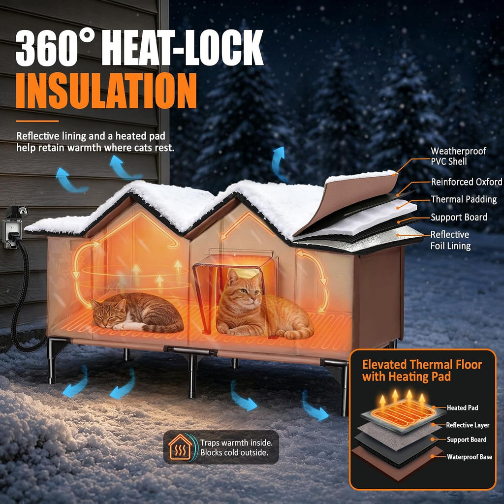 Heated Cat House for Outside, Outdoor Heated Cat House Weatherproof