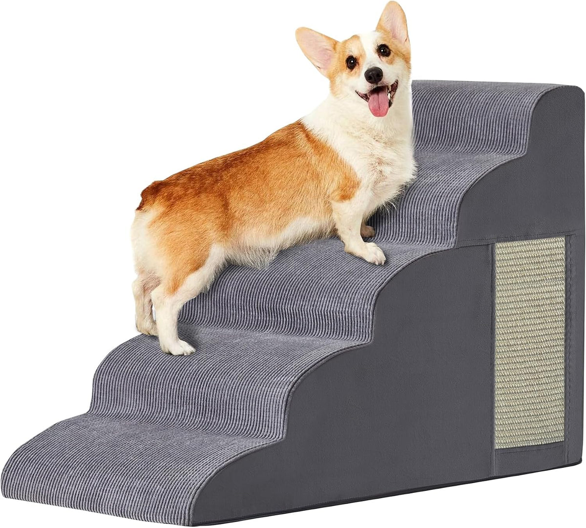 Dog Stairs for Small Dogs 19.7" H, Dog Ramp for Bed, 4-Step, Grey