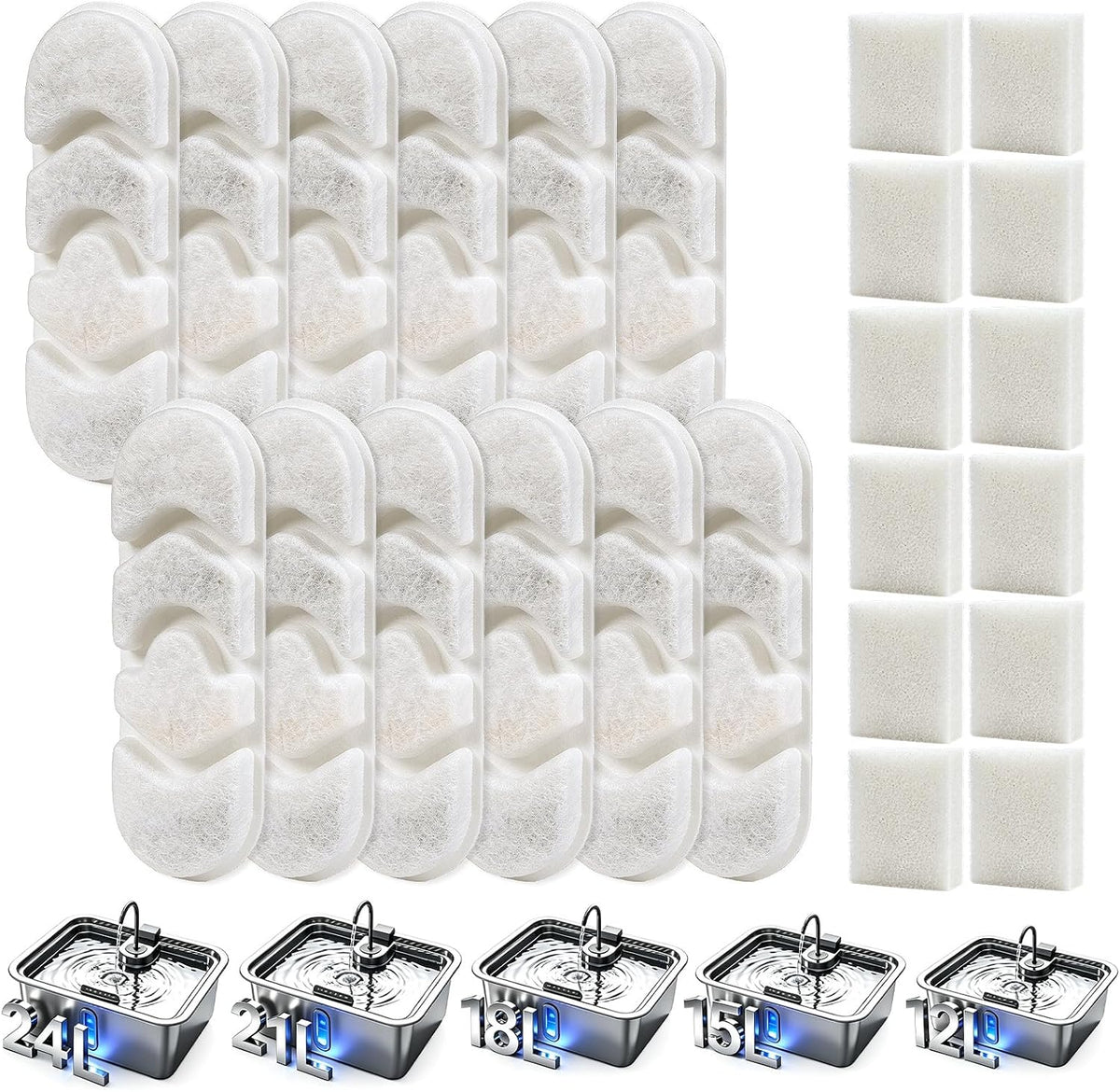 12+12Pcs Dog Fountain Filters Compatible with DeftPet Dog Water Fountain