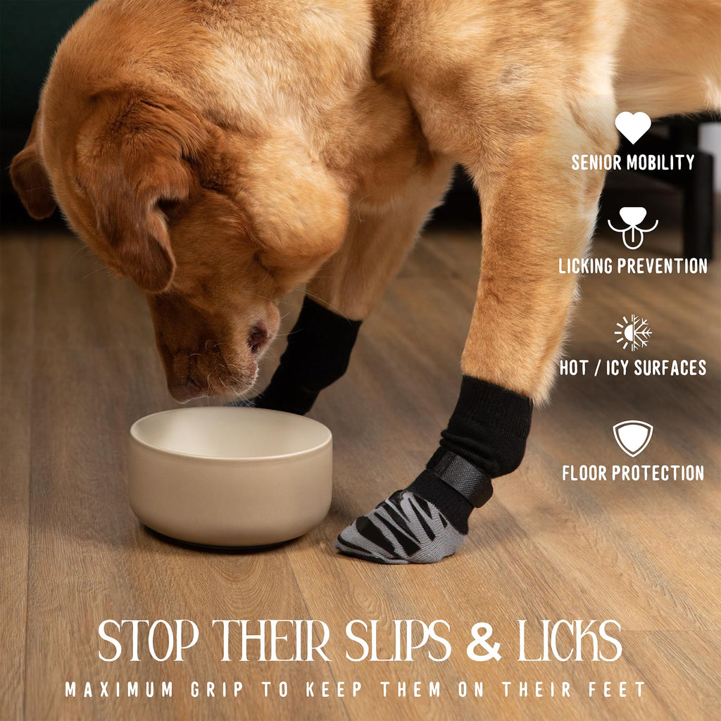 DOK TigerToes Premium Non-Slip Dog Socks for Hardwood Floors - Extra-Thick Grip that Works Even When Twisted - Prevents Licking, Slipping, and Great for Dog Paw Protection - Size Large