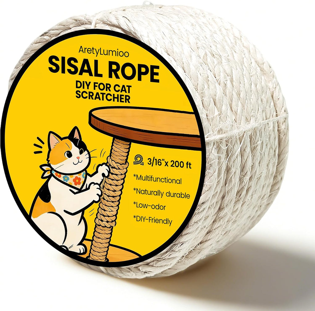 Natural Sisal Rope for Cat Tree and Scratching Post, 3/16 Inch x 100ft