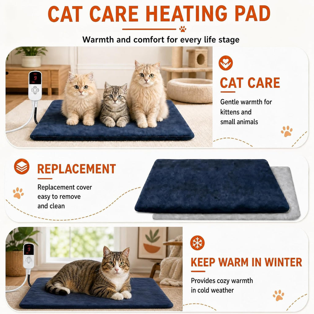 Cat Heating Pad, Heated Cat Bed with 9 Temp Setting & 4 Timer 18"*18"