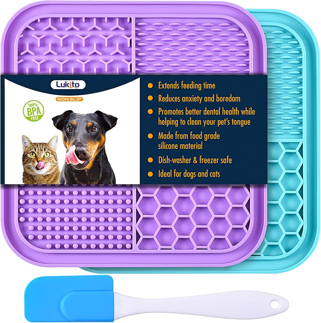 2PCS Licking Mat for Dogs with Suction Cups, Premium Lick Pad for Anxiety Relief, Slow Feeder Dog Bowls, Perfect for Bat