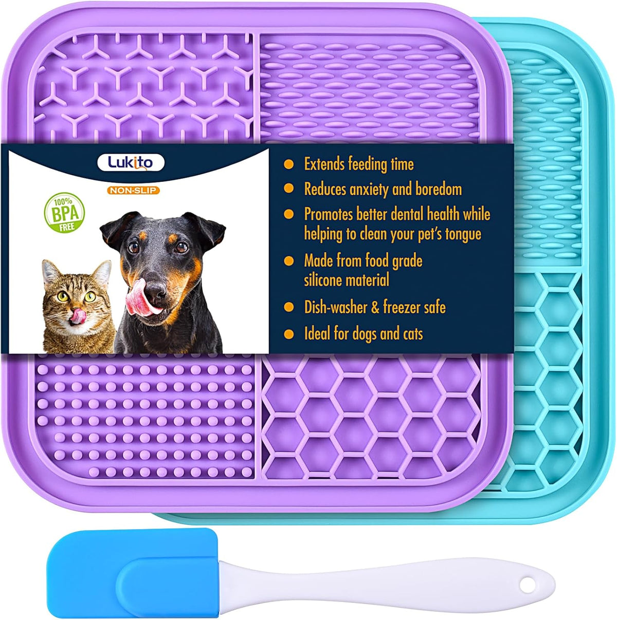 2PCS Licking Mat for Dogs with Suction Cups, Premium Lick Pad for Anxiety Relief, Slow Feeder Dog Bowls, Perfect for Bat