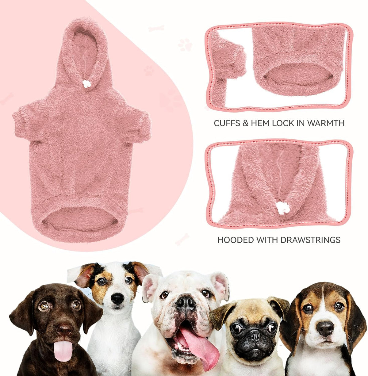 Fuzzy Dog Sweaters - Soft Double-Sided Plush Fleece Dog Hoodie - Pink-M