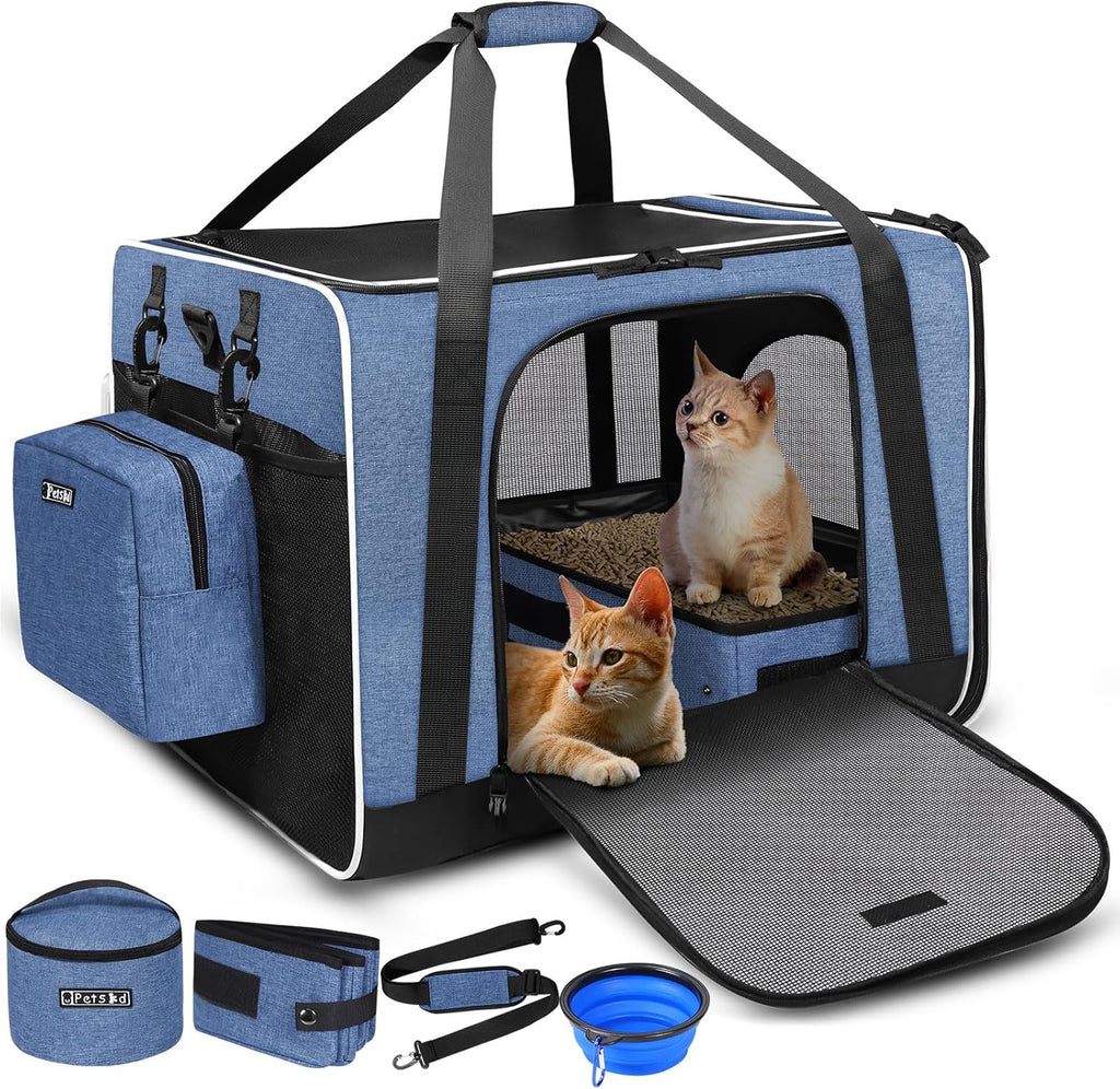 Extra Large Cat Carrier with Litter Box for Car Travel, Blue