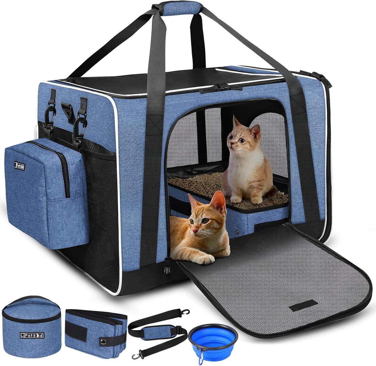 Extra Large Cat Carrier with Litter Box for Car Travel, Blue