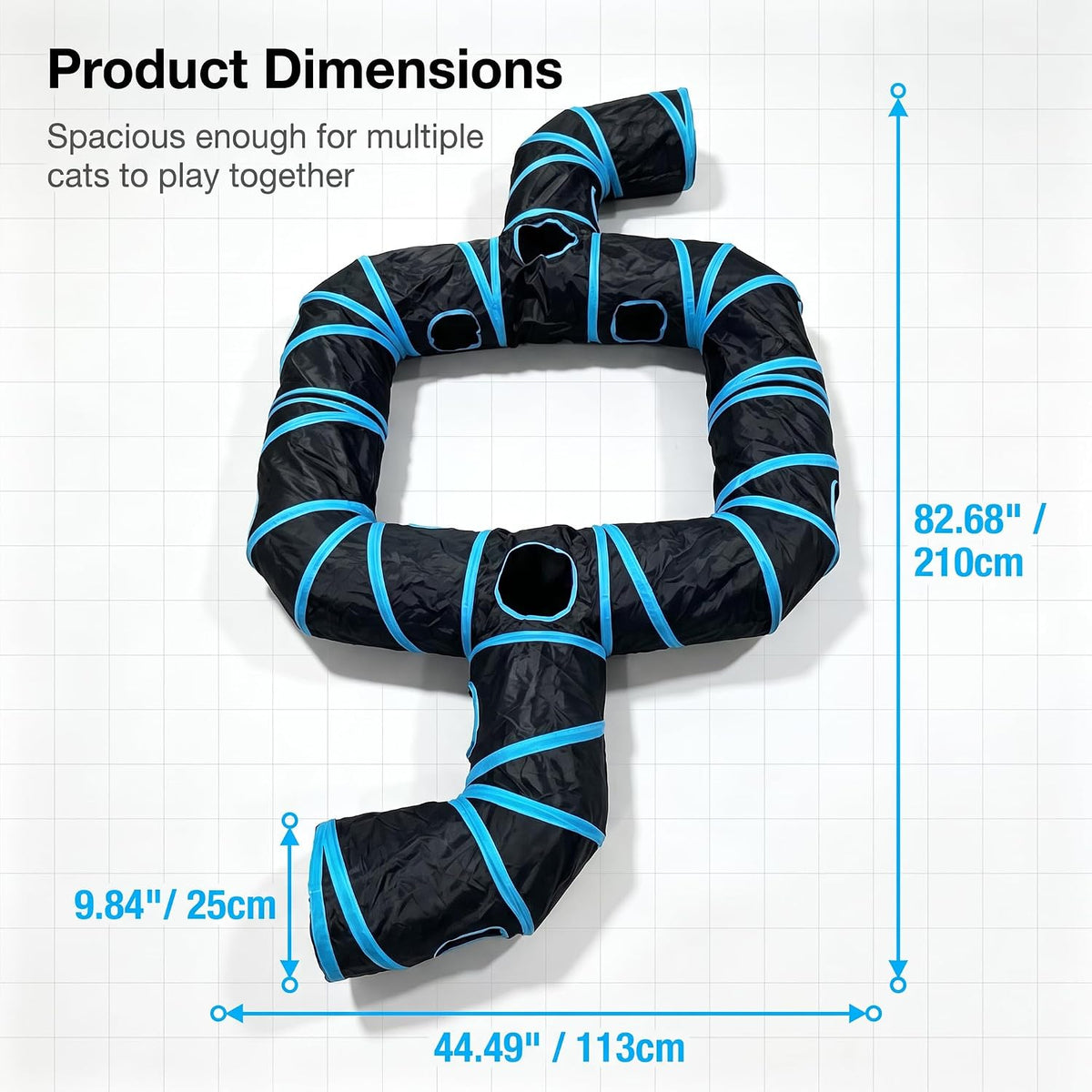 Blue & Black Ring Cat Tunnel, Foldable Toy for Indoor Cats & Small Pets