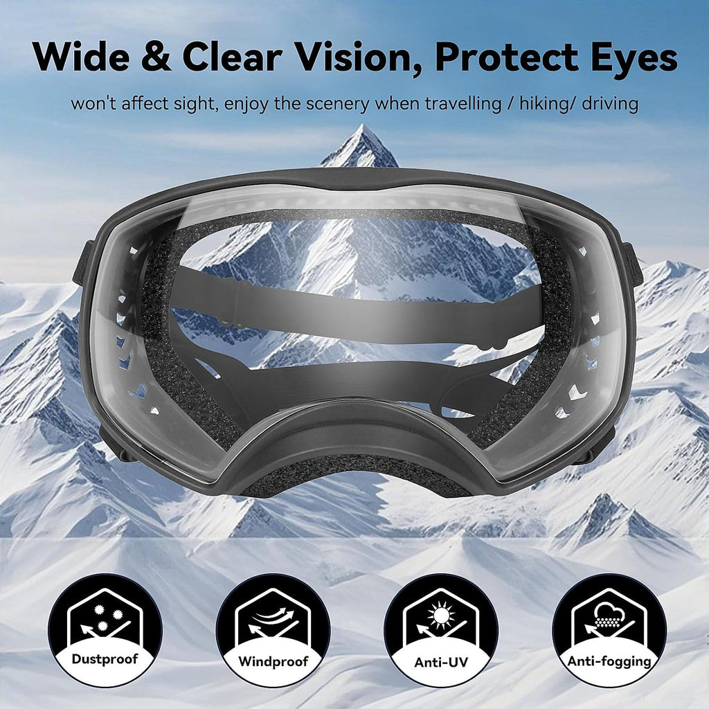 Dog Sunglasses UV Protection Clear Dog Goggles Windproof Glasses with Elastic Straps for Medium-Large Breed, Black Frame
