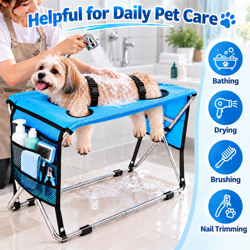 Foldable Dog Bath Hammock with Stand, Pet Shower Holder for Small Pets
