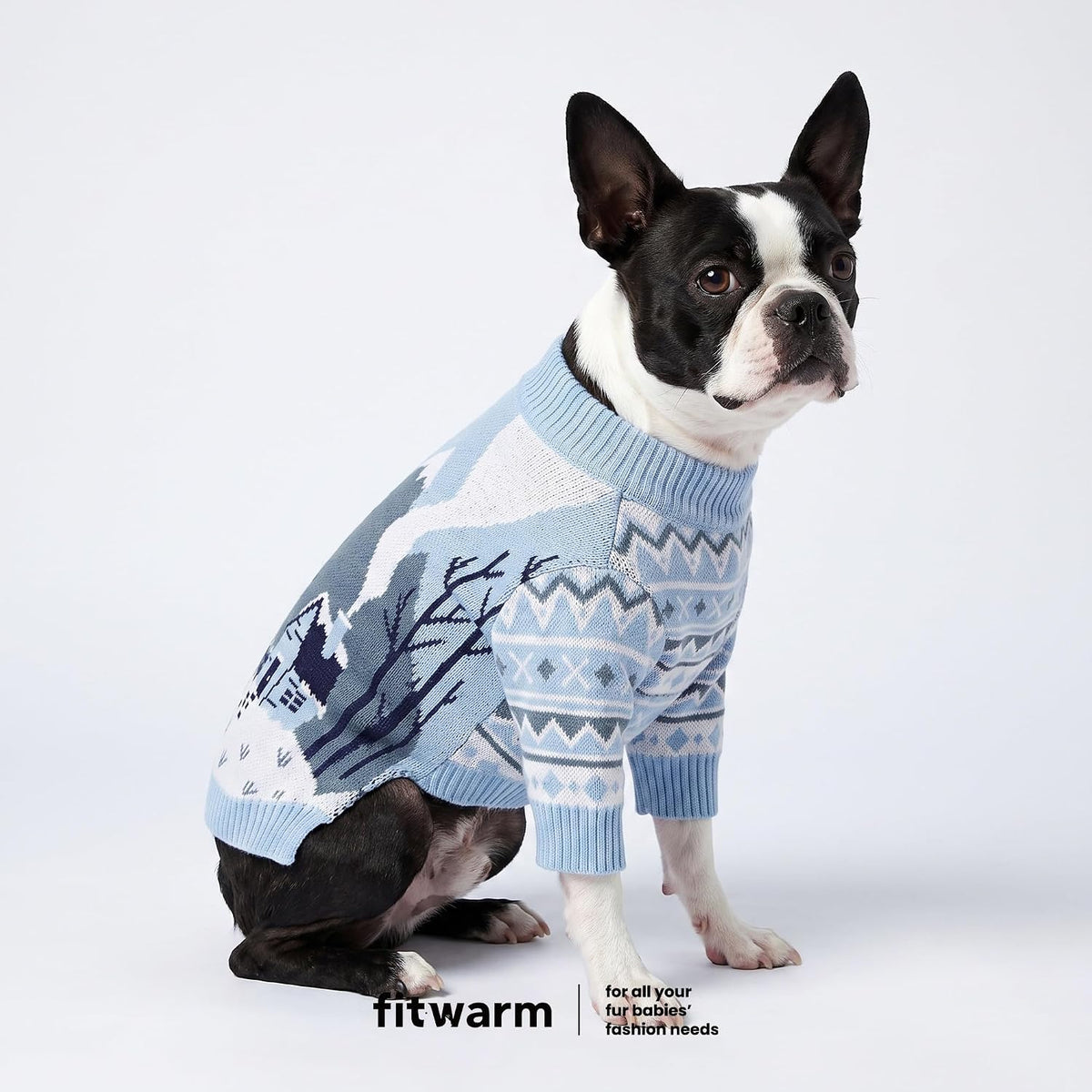 Fitwarm Yeti Dog Jacquard Sweater, Cozy Winter Clothes for Small Dogs Boy Girl, Knitted Pet Apparel, Blue, White, Medium