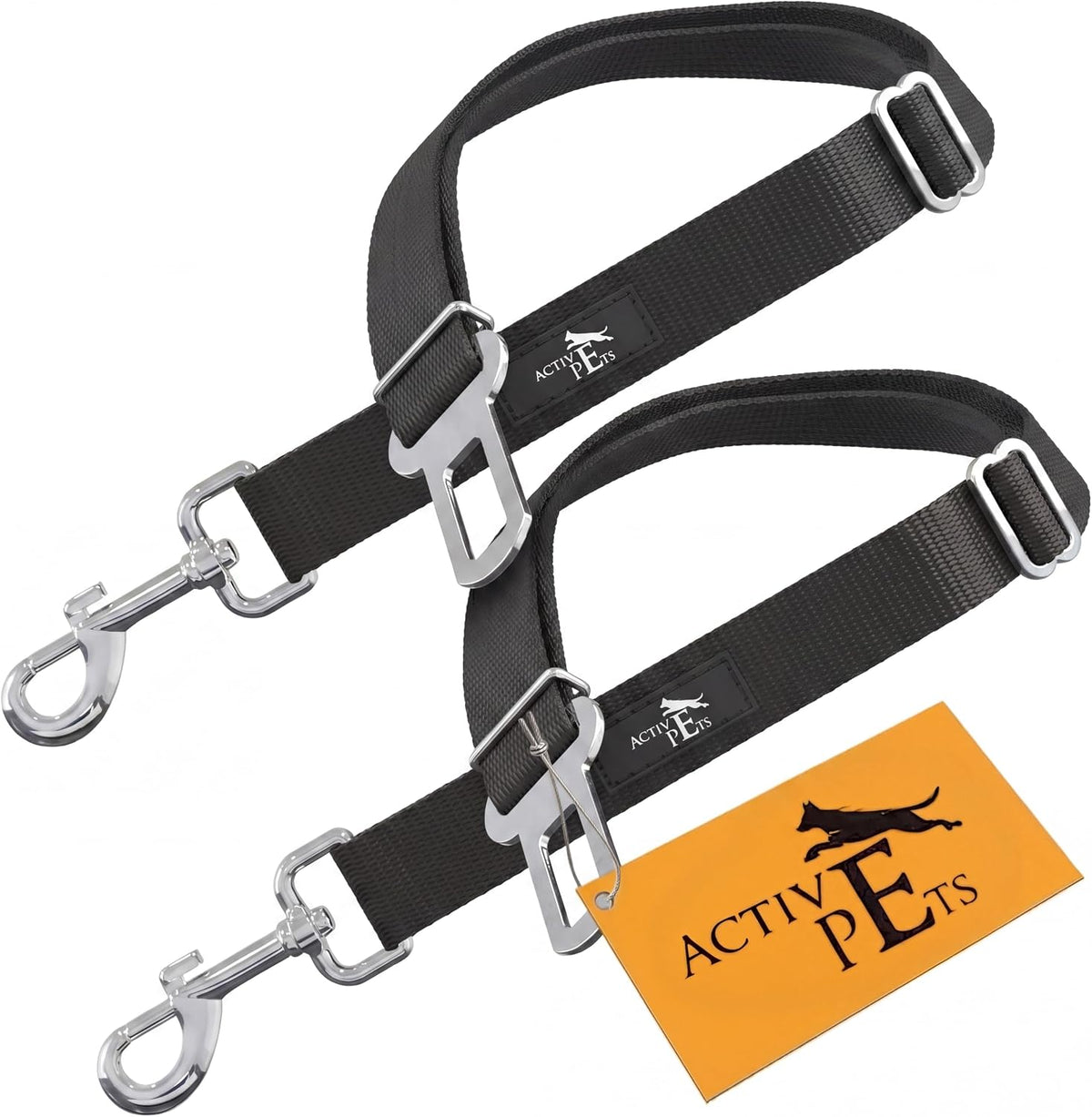 Black Car Seat Belt for Dogs, Attaches to Harness & Collar, Adjustable 18" - 24" Travel Restraint System Fits Small - La