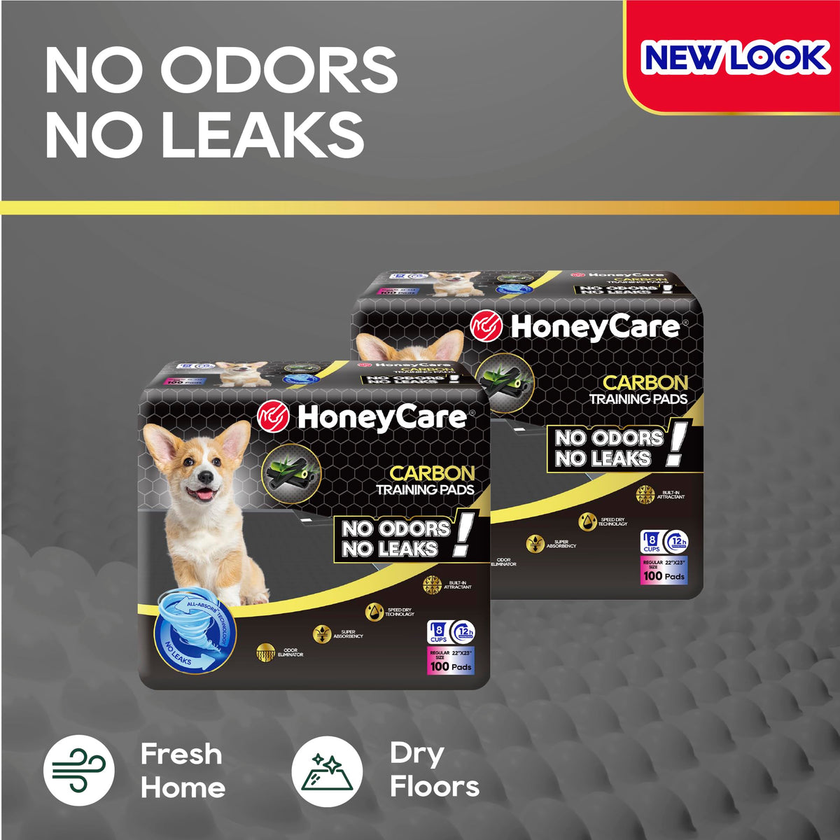 HONEY CARE All-Absorb Puppy Training Pads | Doggie Potty Pads Absorb Eliminating Urine Odor, Ultra Charcoal Dog Pee Pad (Carbon, L 22x23 inch, 100ct)