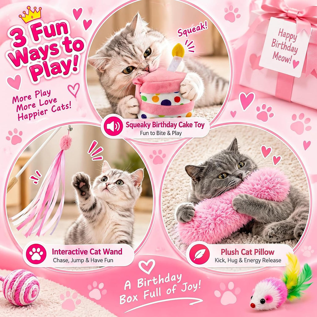 RoundFunny 19 Pcs Cat Toys Gift Box Cat Birthday Toys with Catnip & Wand