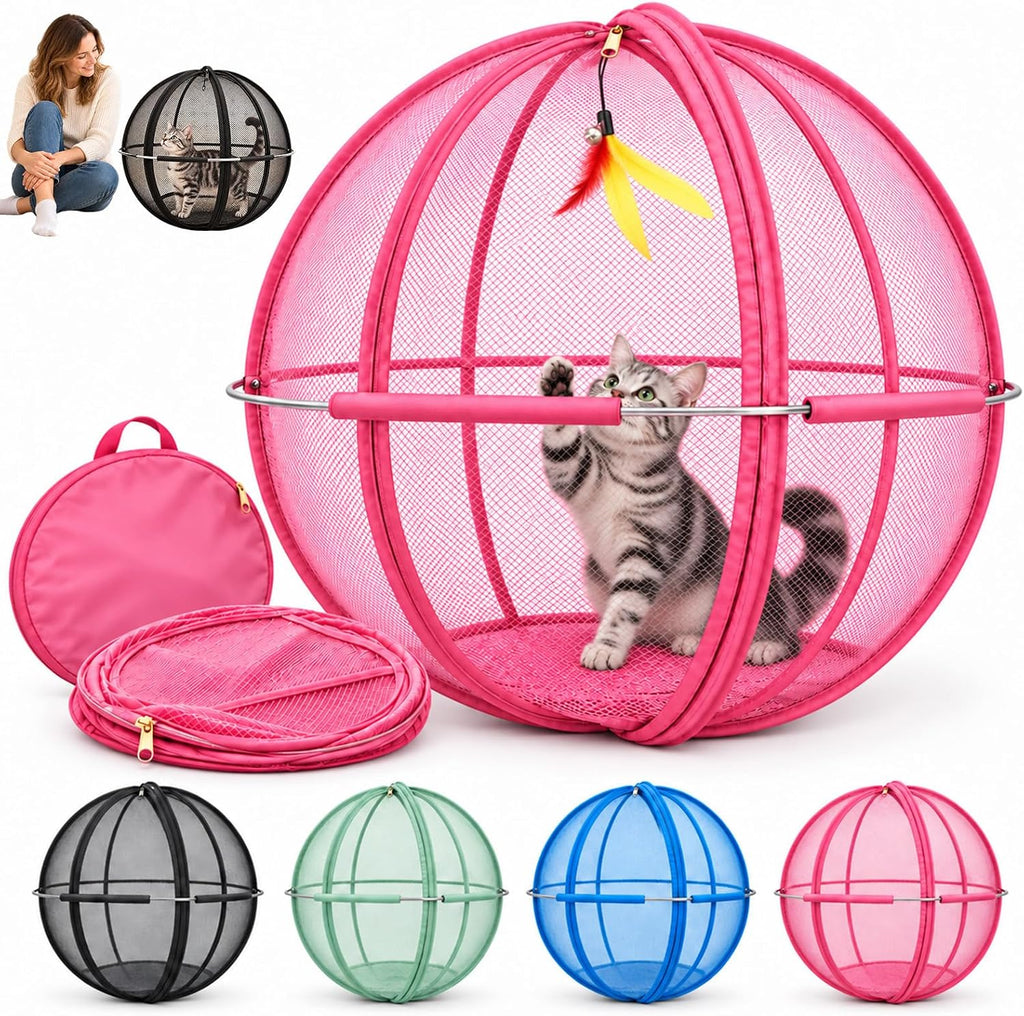Rolling Cat Hamster Ball for Outside, Giant Mesh Cat Ball Cage Playpen，Blac