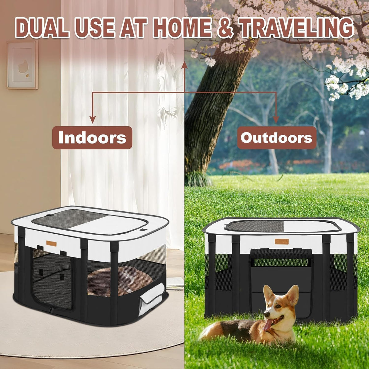 Dog Playpen - Foldable Cat Play Pens for Pubby,Kitten, Rabbit,Portable Pet Tent with Carring Bag for Indoor/Outdoor Trav