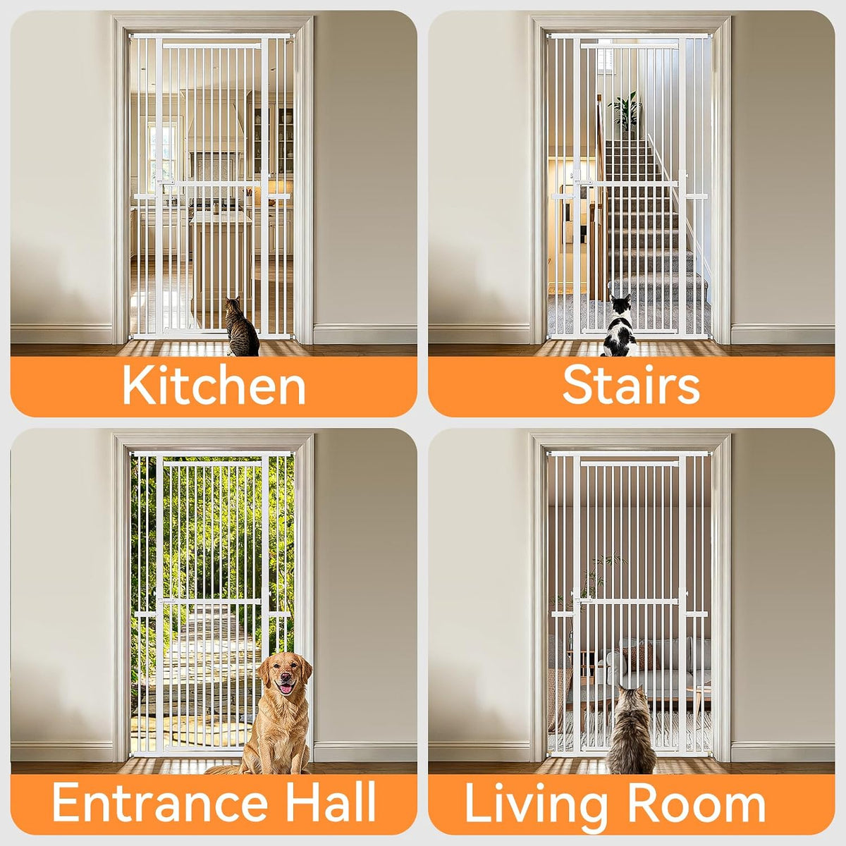 51"-87" Extra Tall Pet Gate for Cats, 29.5"-40.5" Wide Pressure Mounted No-Drilling Safety Dog Gate, Metal Walk-Thru Bar
