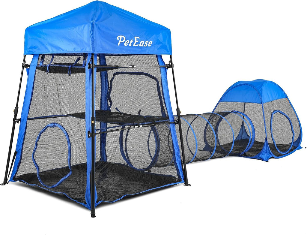 Catio Outdoor Cat Enclosure, 3-in-1 Extra Large Portable Cat Playpen with Tower Tent & Tunnel, Foldable Waterproof Mesh 