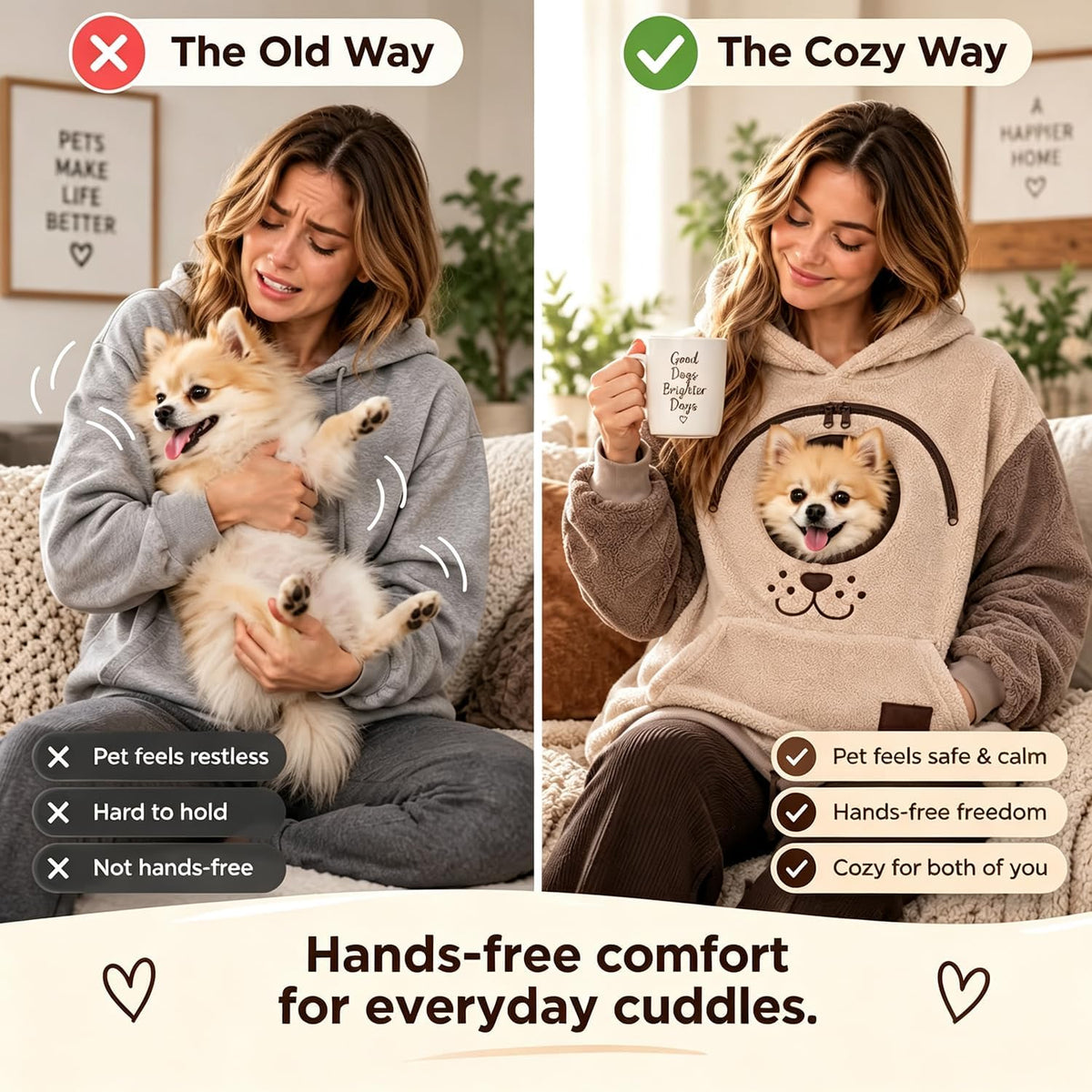 Cozy Pet Carrier Hoodie – Built-In Pouch for Cats & Small Dogs