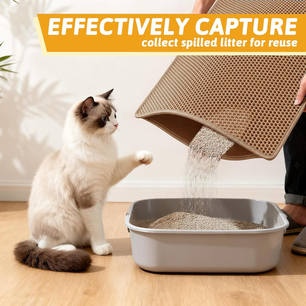 Pieviev Litter Mat, Double-Layer Waterproof Litter Trap, 30" x 24" Brown