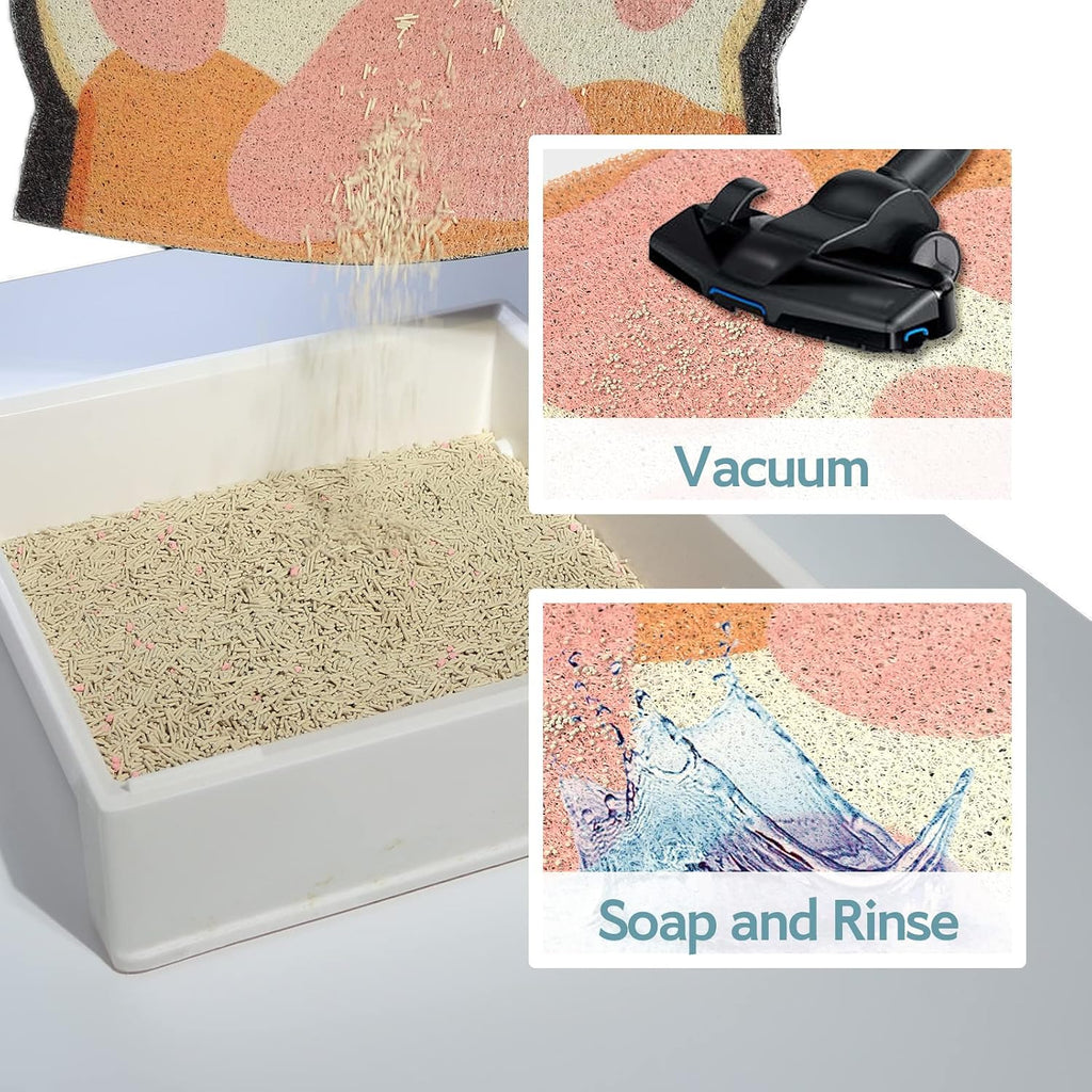Cute Cat Litter Mat 24”x16”, Litter Box Mat, Litter Trapping Mat, Soft on Kitty Paws, Easy Clean, Anti Slip, Pet Accesso