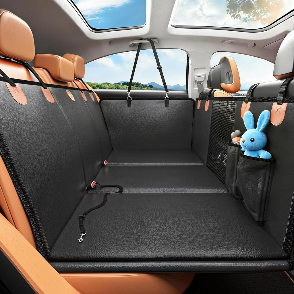 Hard Bottom Dog Car Seat Cover for Back Seat, PU Leather Dog Seat Extender