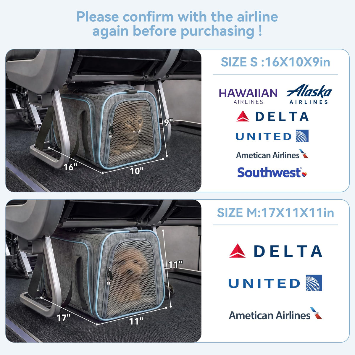 Petsfit Small Double Expandable Cat Carrier for Kittens and Air Travel