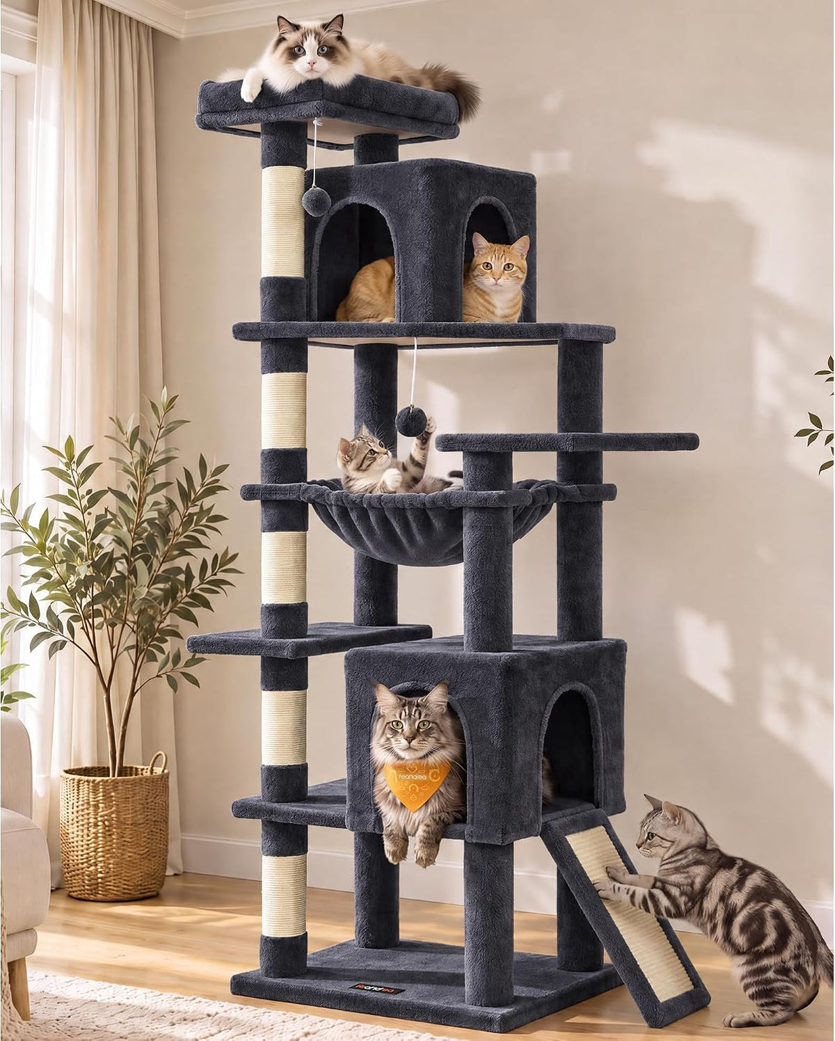 Feandrea Cat Tree, 70.3" Heavy Duty Cat Tower Condo for Indoors, Dove Gray