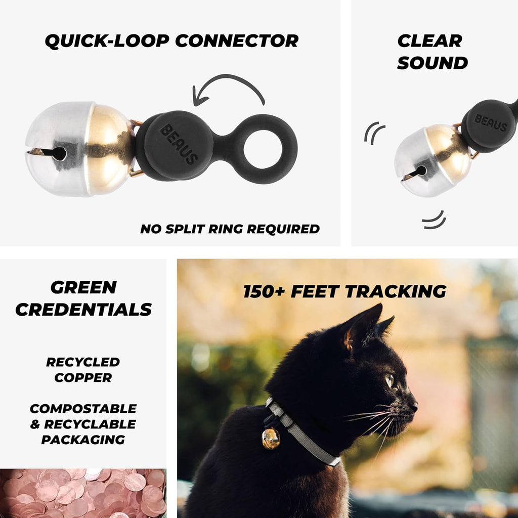 Beau's Bells V2 | Cat & Dog Collar Bells with New Quick Loop Easy Release Clip | Handmade Copper | Track Your Pet | Prot