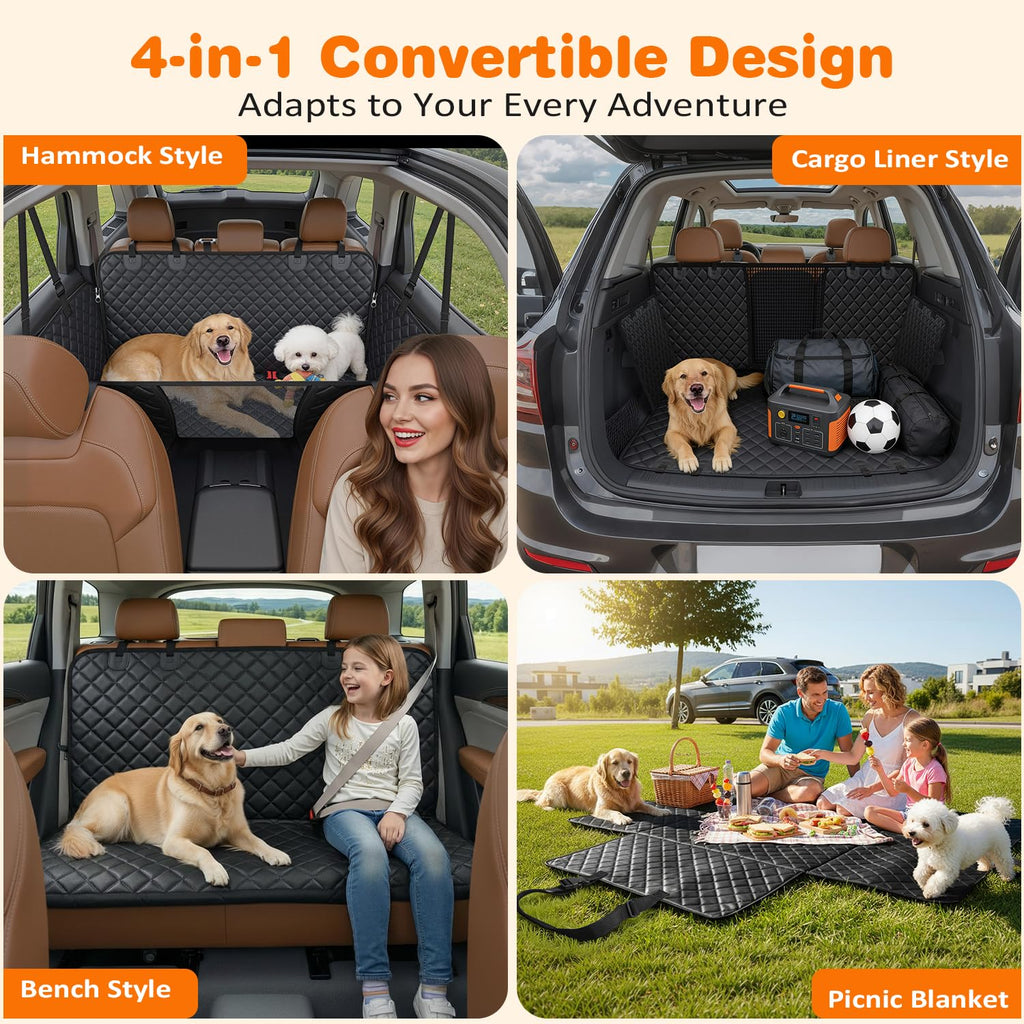URPOWER 4 in 1 Dog Car Seat Cover for Back Seat, Waterproof Hammock