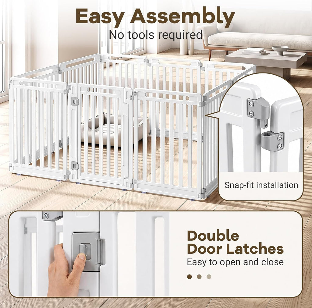 GIANTEX 10 Panel Dog Playpen, 32'' Plastic Pet Fence, Lockable Door, White